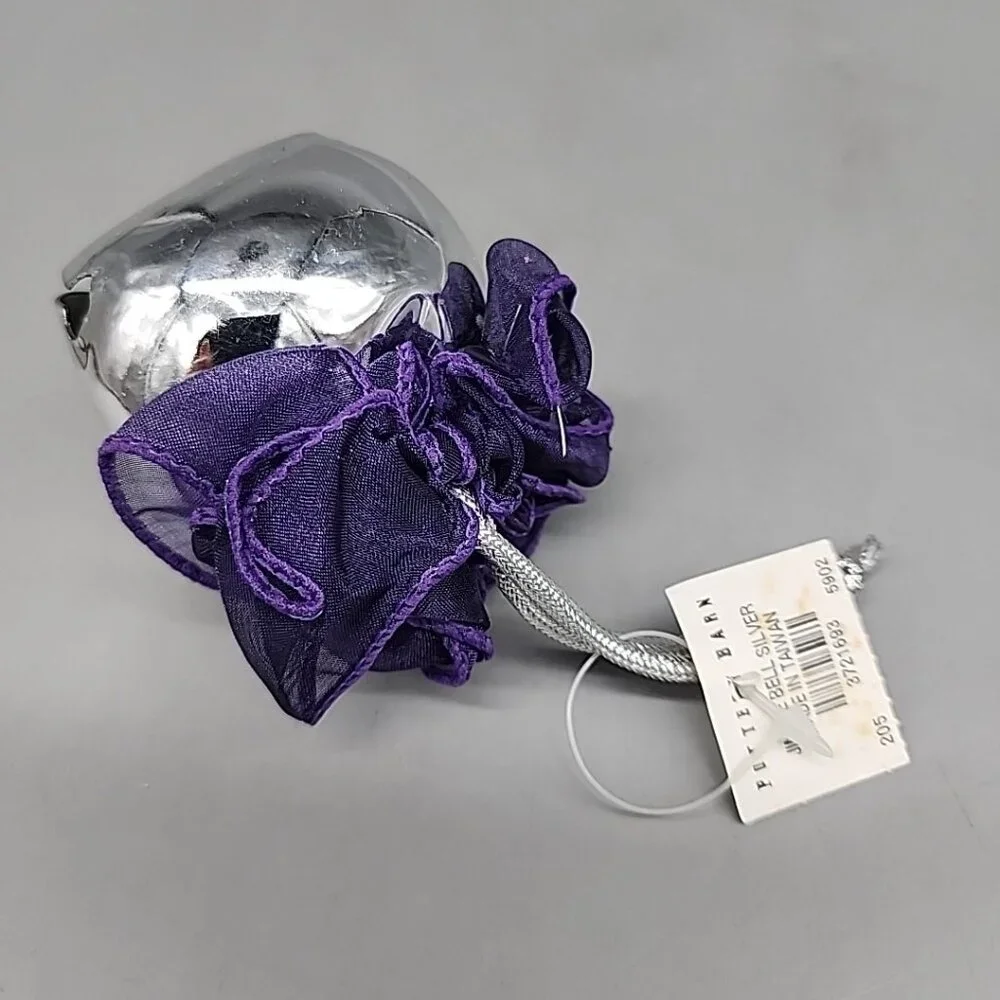 NWT Pottery Barn Jingle Bell Silver Purple Ornament 3